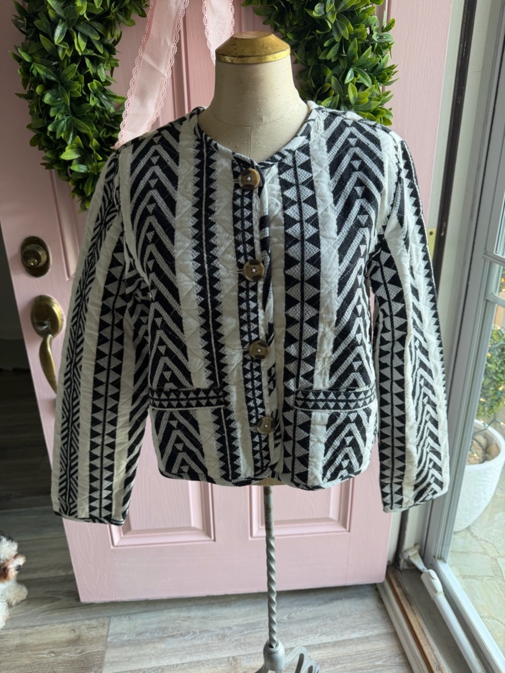 Sanctuary Black and White Geometric Button Front Jacket